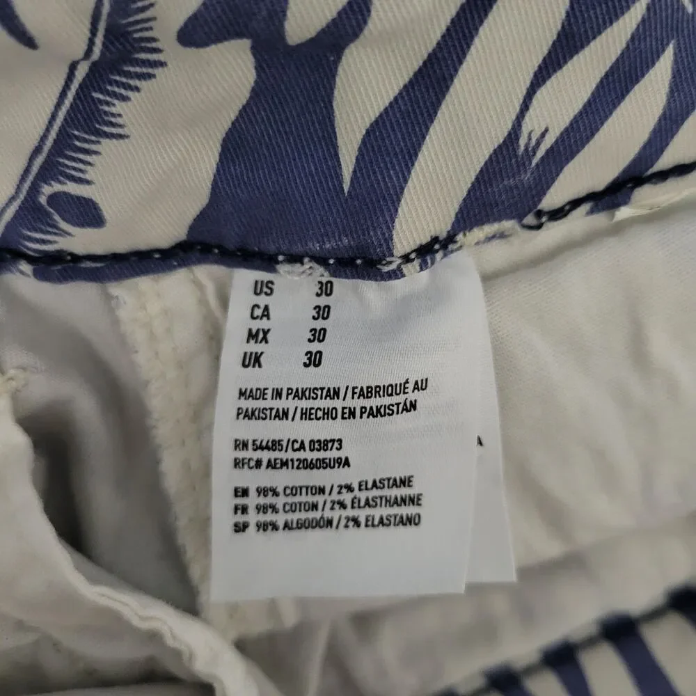 American Eagle Mens Prep Chino Shorts Tropical Print Blue White 30